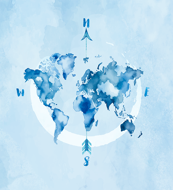 World map vinyl carpet watercolor blue map - TenStickers