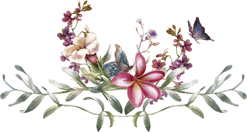 Entrance hall vinyl carpet watercolor butterflies & flowers - TenStickers