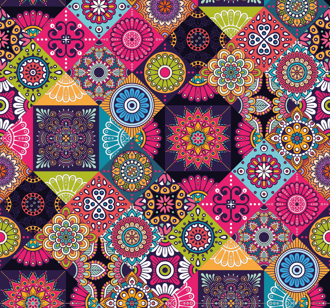 Living room vinyl carpet dark mandala tiles - TenStickers