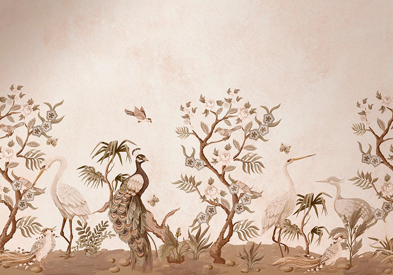 Beige vinyl carpet with vintage wildlife design - TenStickers
