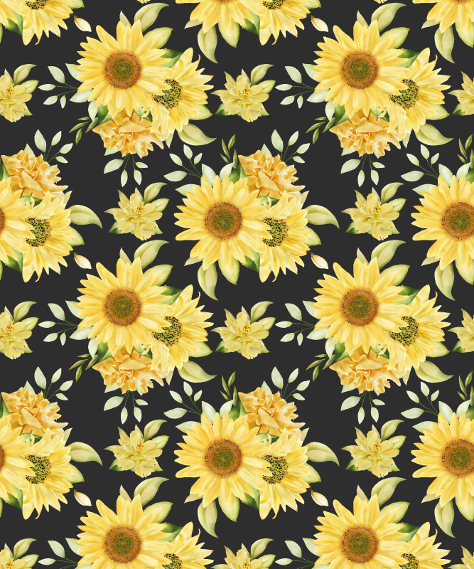 Yellow vinyl carpet with black background sunflower pattern - TenStickers