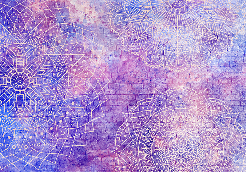 Purple vinyl carpet with mandala brick wall design - TenStickers