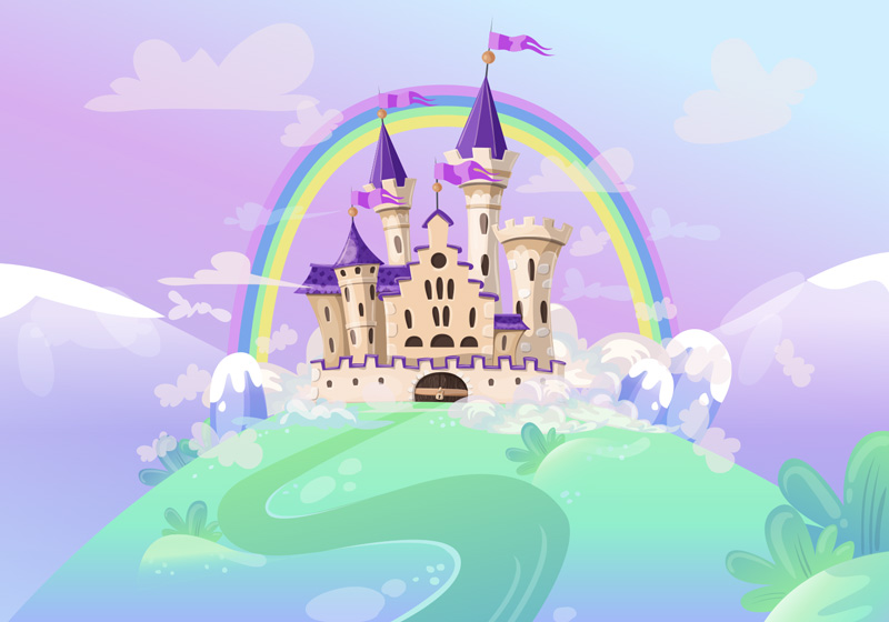 Purple vinyl carpet princess castle wall mural - TenStickers