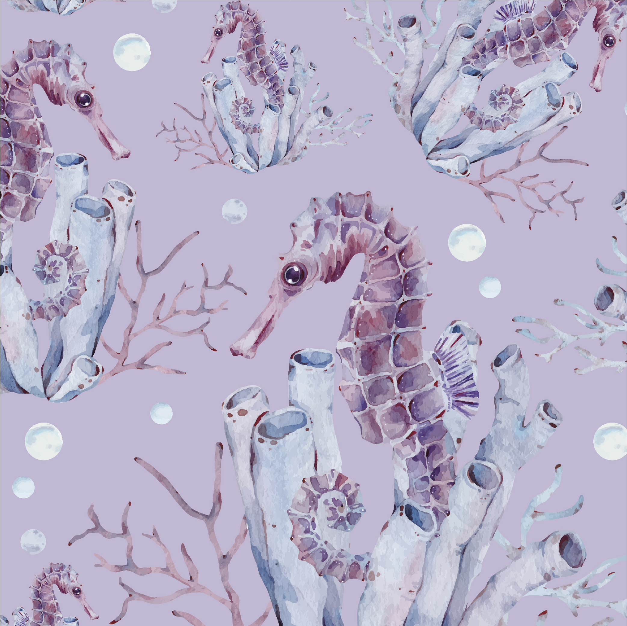 Purple vinyl carpet watercolor seahorse design - TenStickers