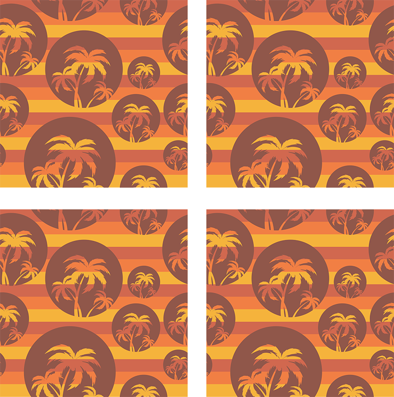 Orange vinyl carpet retro sunset and palm design - TenStickers