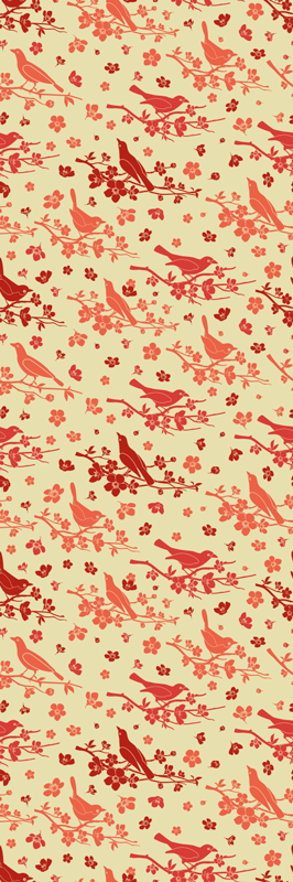 Orange vinyl carpet with oriental trees and birds - TenStickers