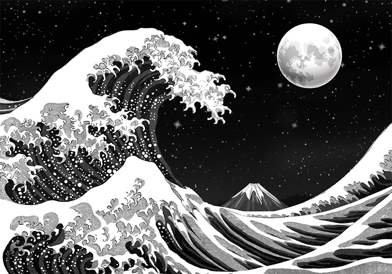Black vinyl carpet kanagawa wave at night - TenStickers