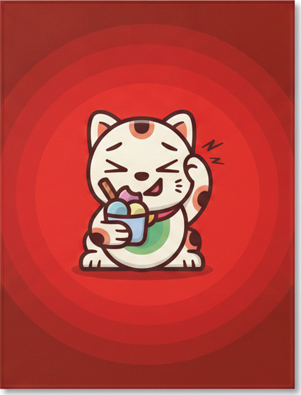 Red vinyl carpet featuring adorable cat with ice cream - TenStickers