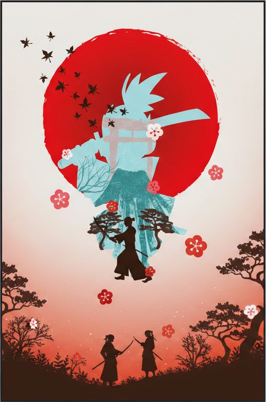 Red vinyl carpet anime fighter sunset art - TenStickers