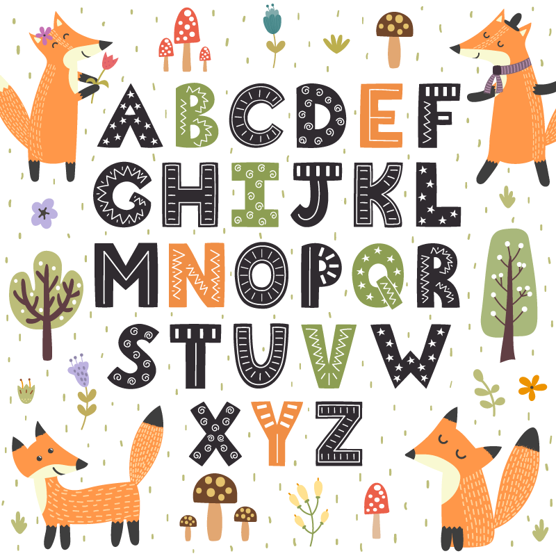 Alphabetical Forest Animals bedroom vinyl carpet - TenStickers