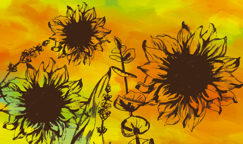 Sunflower Sketch floral vinyl carpet - TenStickers
