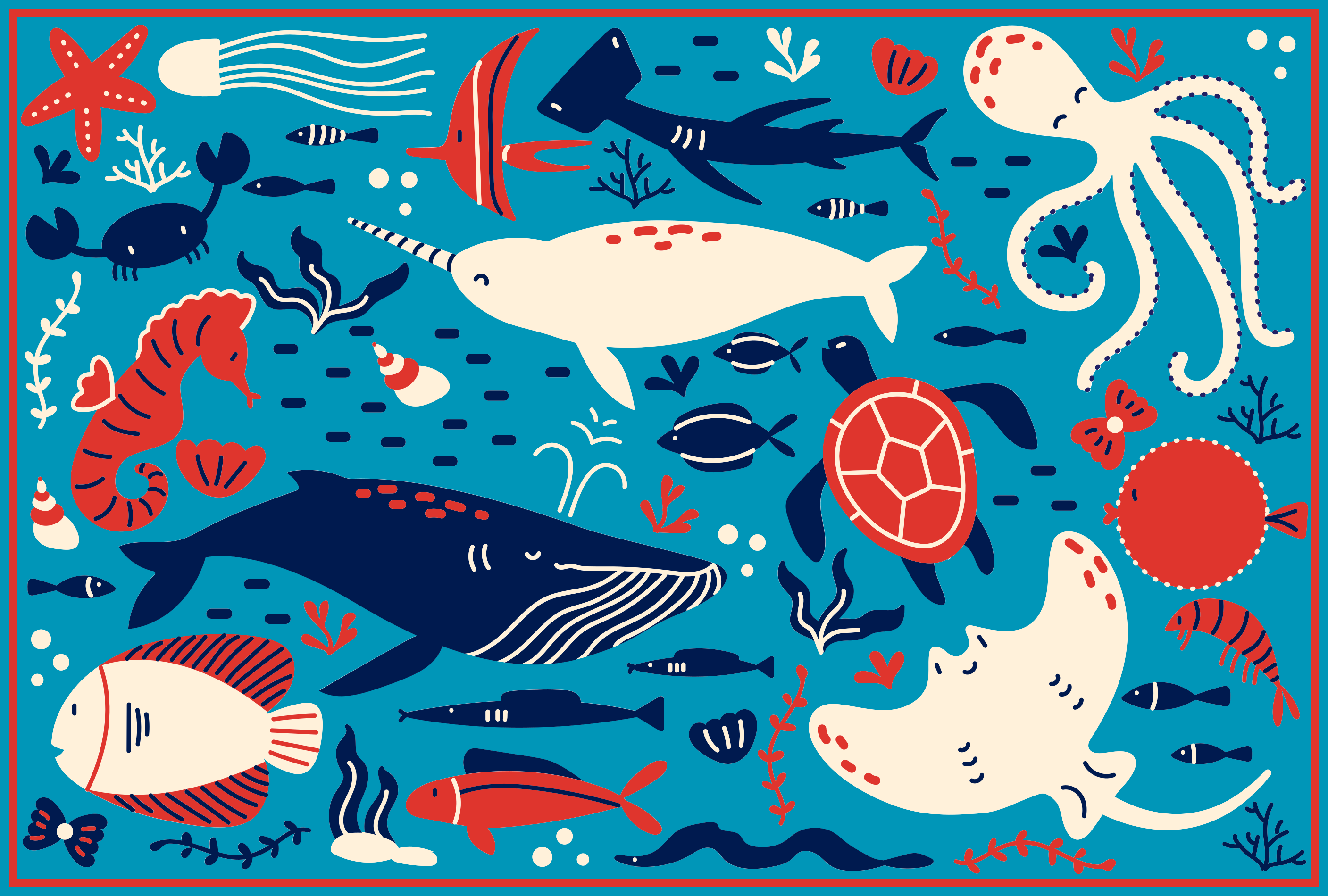 Underwater Creature Collage animal vinyl carpet - TenStickers