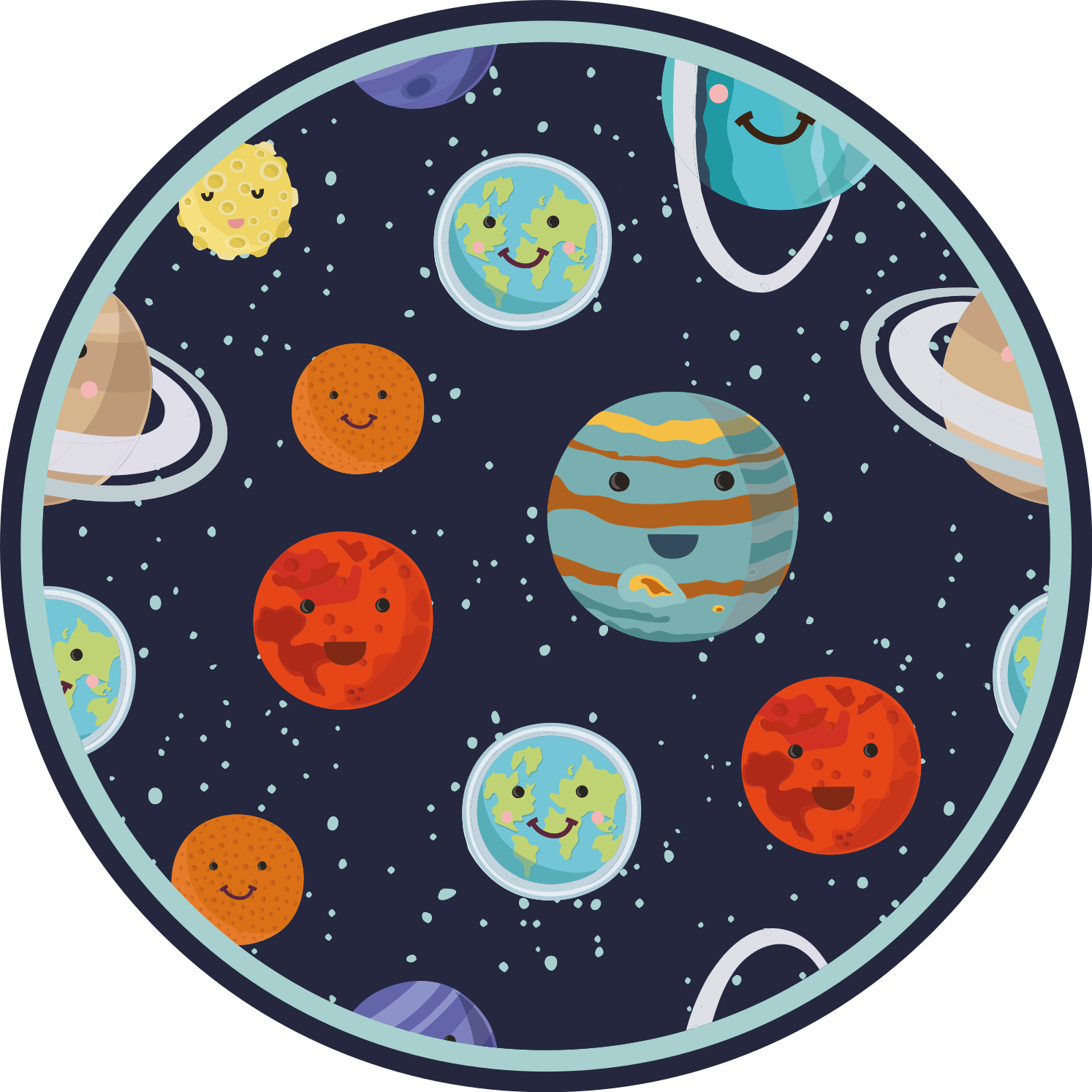 Smiling Planet Solar System kids vinyl rug - TenStickers