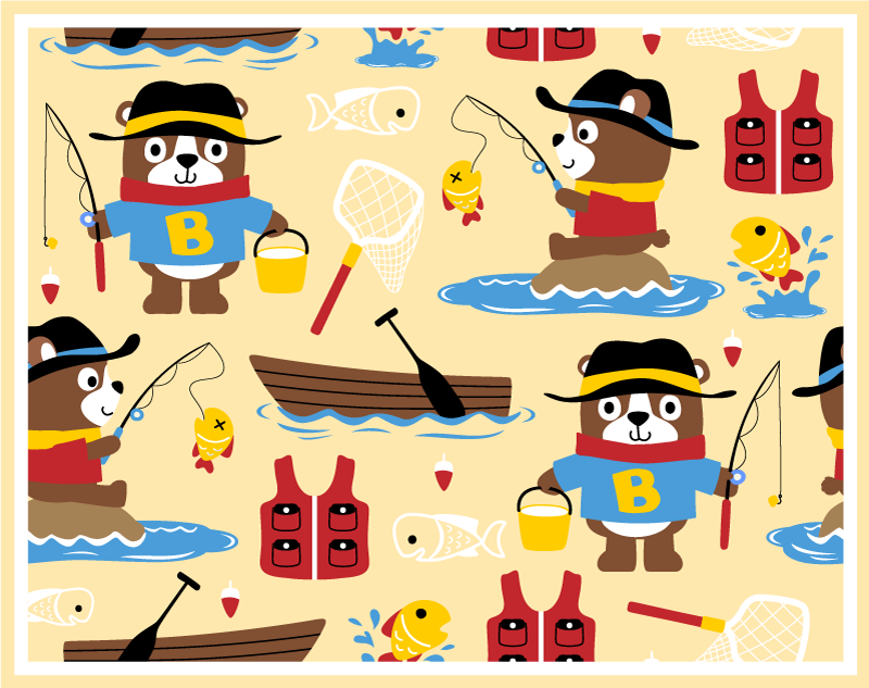 Fishing Bear Adventure kids vinyl carpet - TenStickers