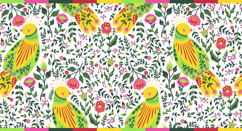 Floral vinyl carpet floral parrot design - TenStickers