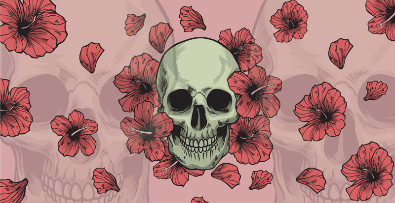 Skull Floral Overlay halloween vinyl carpet - TenStickers