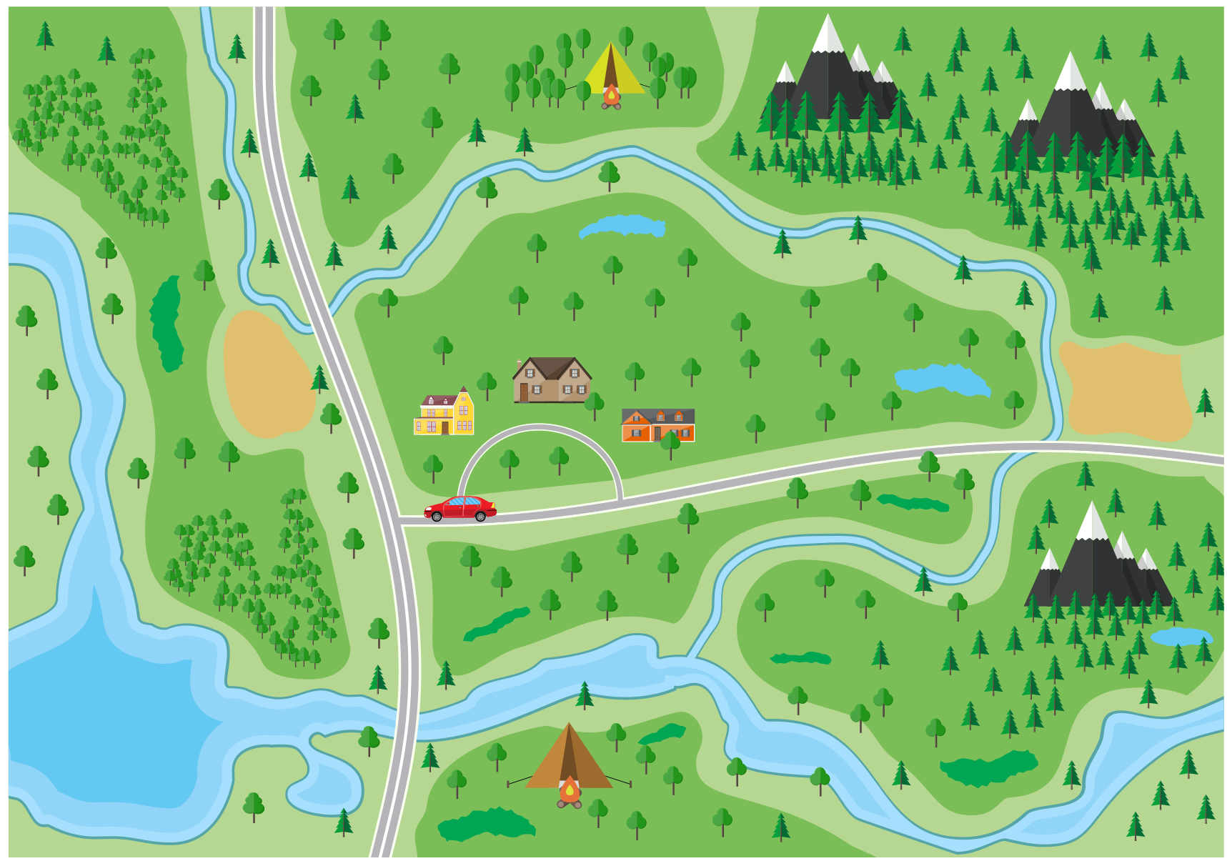 Mountain road map road rug - TenStickers