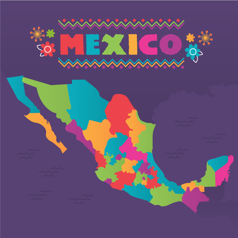 Colorful Mexico Map world map vinyl carpet - TenStickers