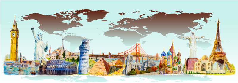 Colorful Landmarks Collage world map vinyl carpet - TenStickers