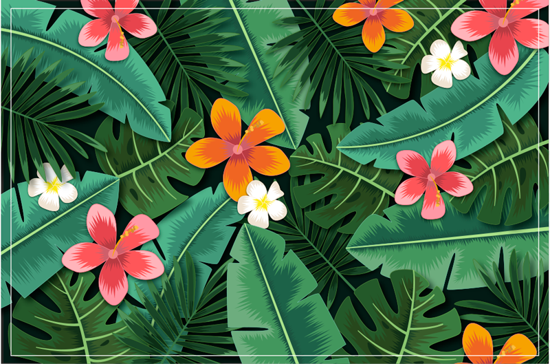Jungle flowers and leaves floral rug - TenStickers