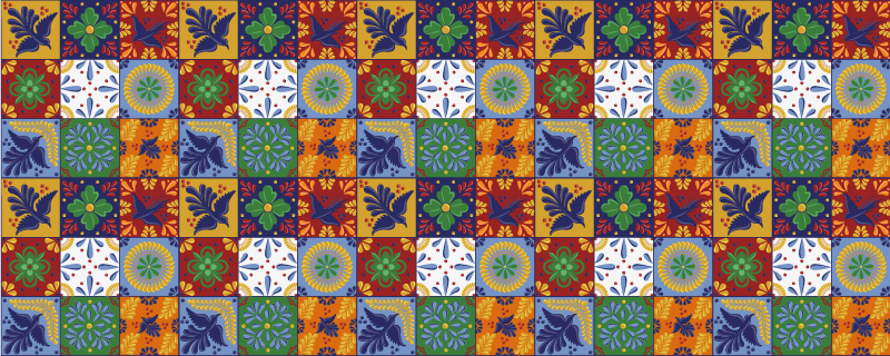Colorful Mexican tile pattern kitchen vinyl rug - TenStickers