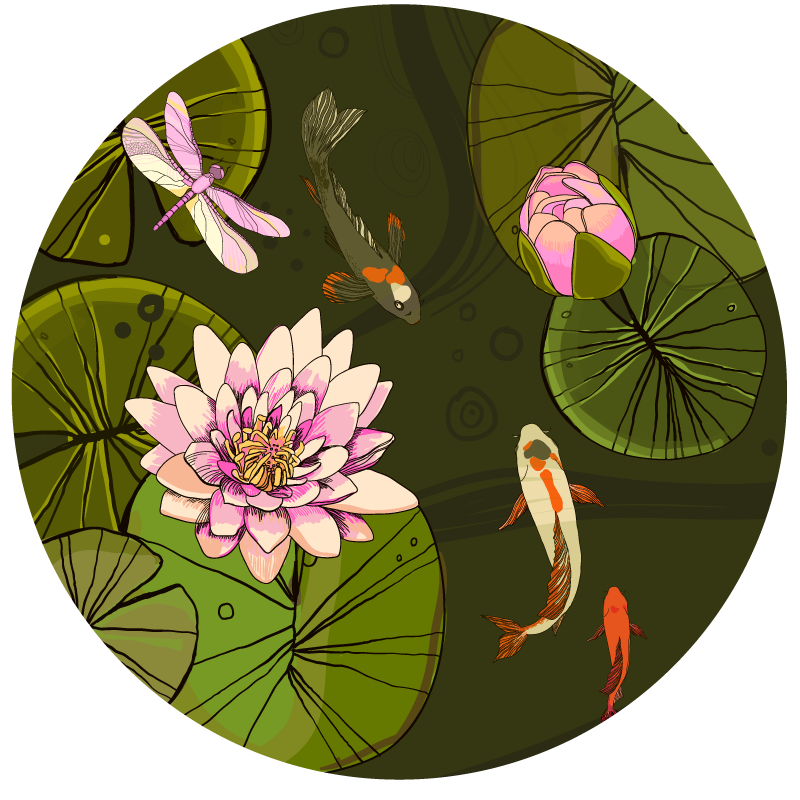 Pond Fauna Illustration floral vinyl carpet - TenStickers