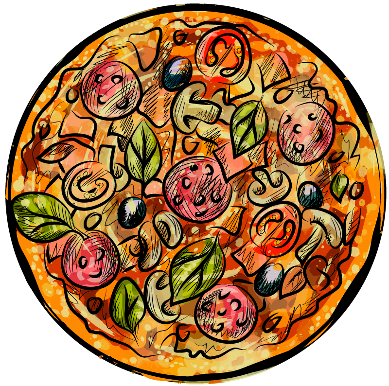 Cartoon pizza kitchen kitchen floor tiles - TenStickers