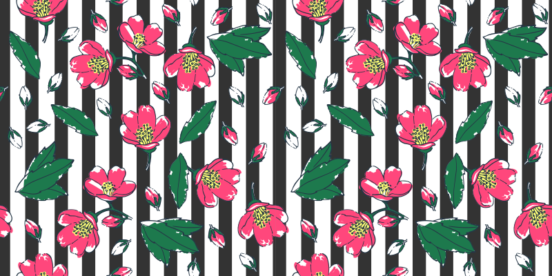 Pink Floral, Black and White Stripes vinyl rug - TenStickers