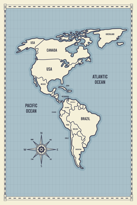 Map of Americas world map vinyl carpet - TenStickers