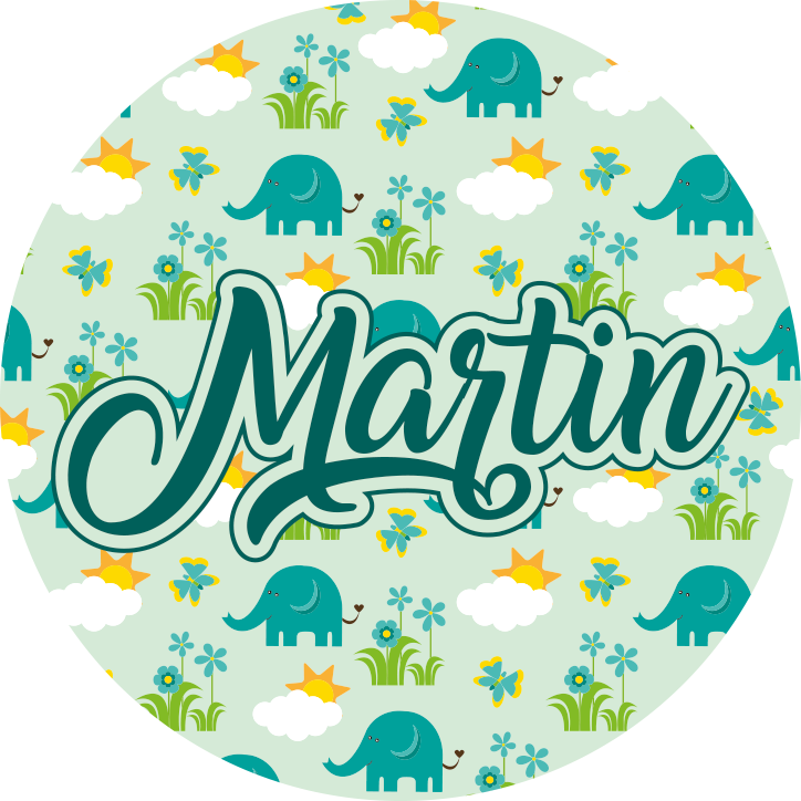 Elephants and flowers with name kids vinyl carpet - TenStickers