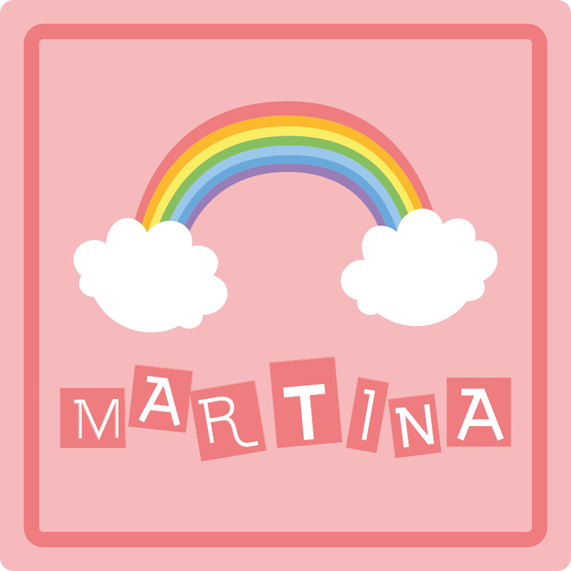 Pink rainbow clouds with name personalised mat - TenStickers