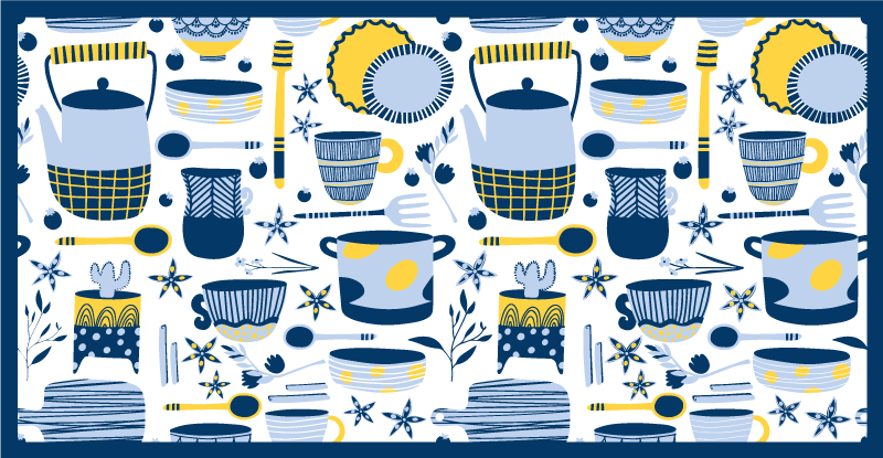 Cookware blue pattern kitchen vinyl carpet - TenStickers