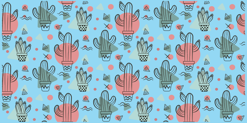 Blue cactus pattern kitchen vinyl carpet - TenStickers