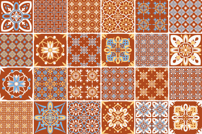 Orange mosaic tile vinyl carpet - TenStickers