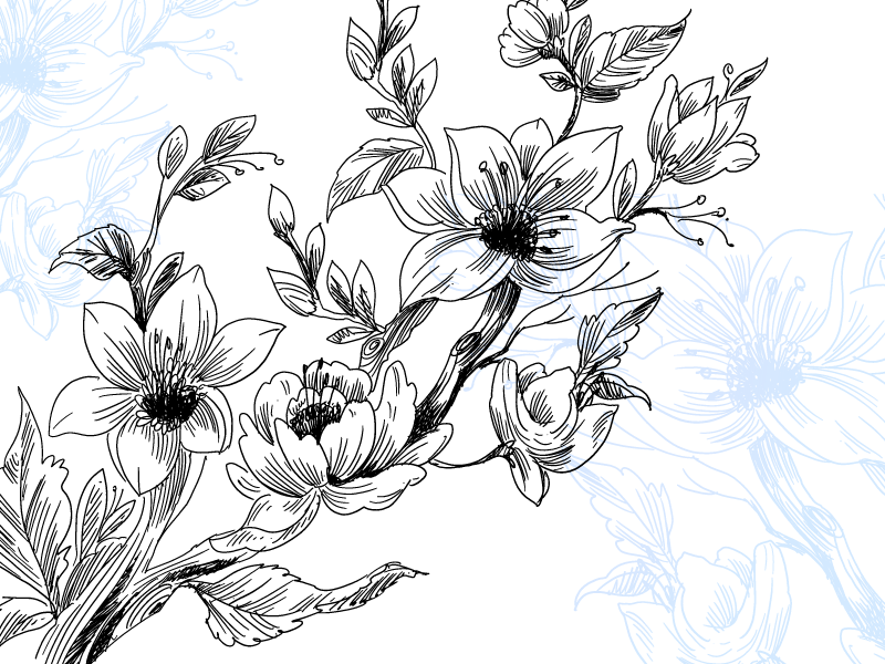 Azure Blossom Concept floral vinyl carpet - TenStickers