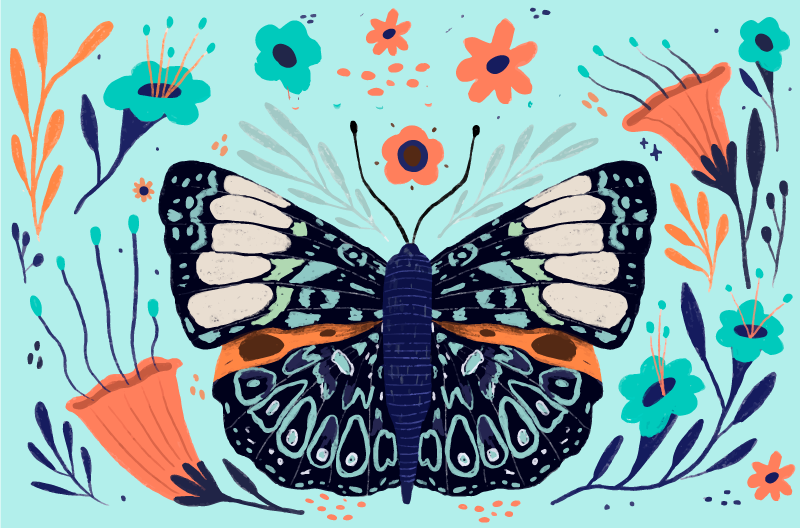 Colorful Butterfly Details floral vinyl carpet - TenStickers