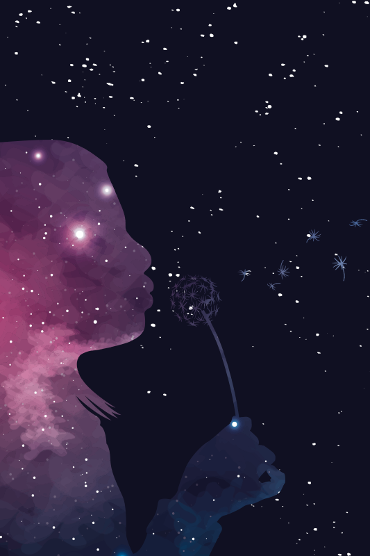 Cosmic girl blowing dandelion star vinyl carpet - TenStickers