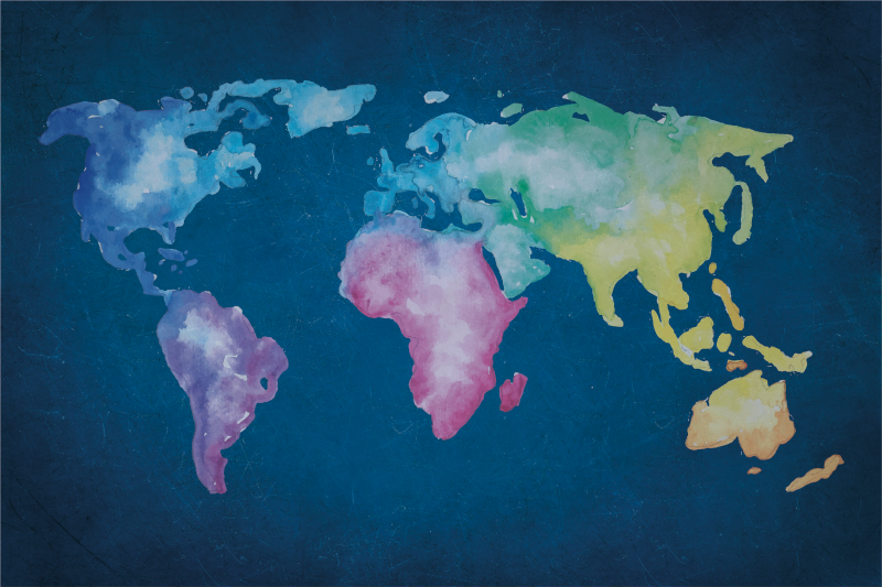 World map vinyl carpet in watercolor design - TenStickers