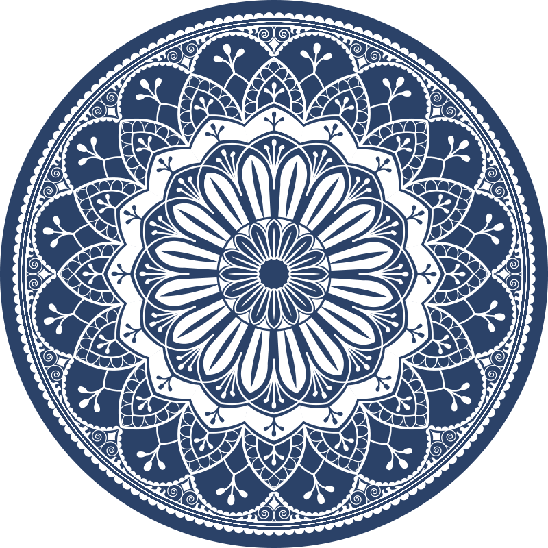 Navy Botanical Composition mandala vinyl carpet - TenStickers