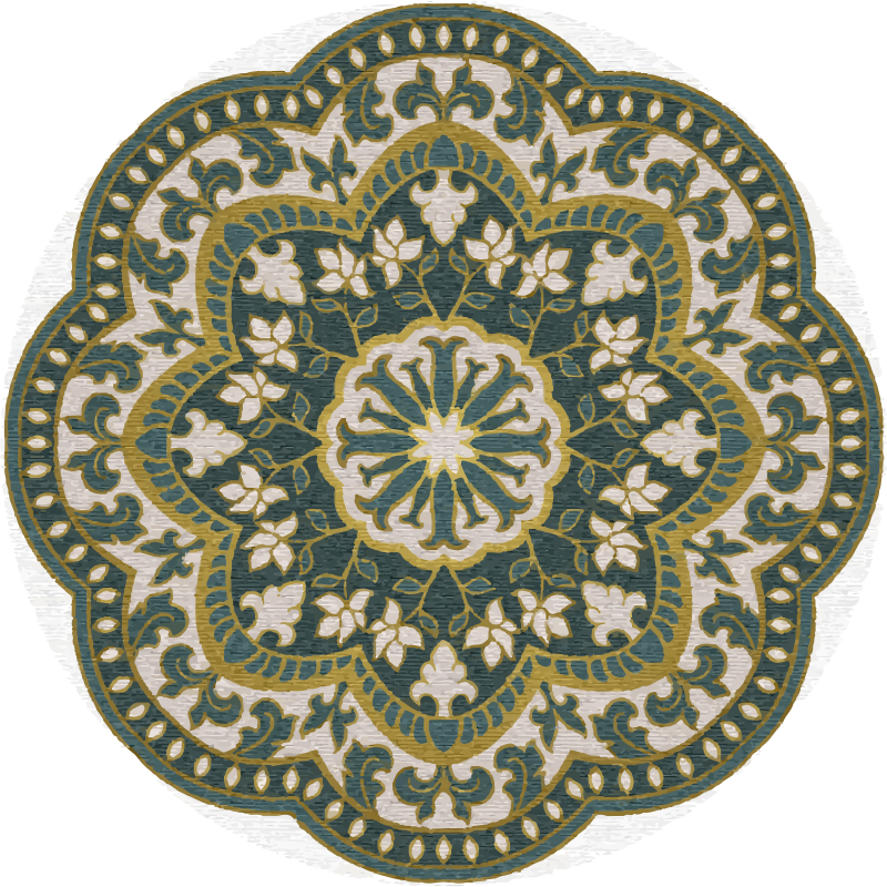 Circular green floral motif mandala vinyl carpet - TenStickers