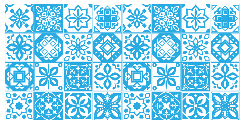 Blue patterned motif tile vinyl carpet - TenStickers
