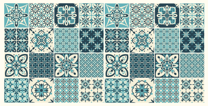 Turquoise floral pattern tile vinyl carpet - TenStickers