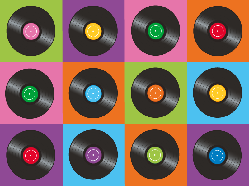 Musical vinyl disk plates pattern kitchen vinyl rug - TenStickers