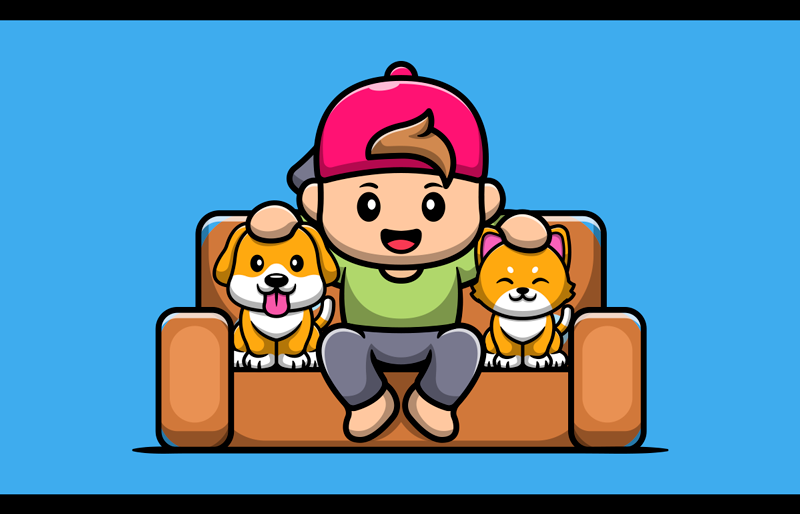 Boy with pets kids vinyl carpet - TenStickers