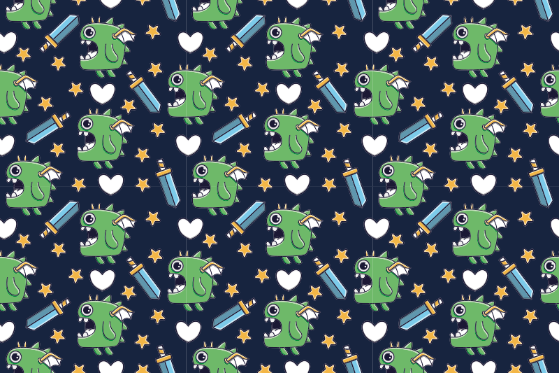 Green monsters and swords kids vinyl carpet - TenStickers