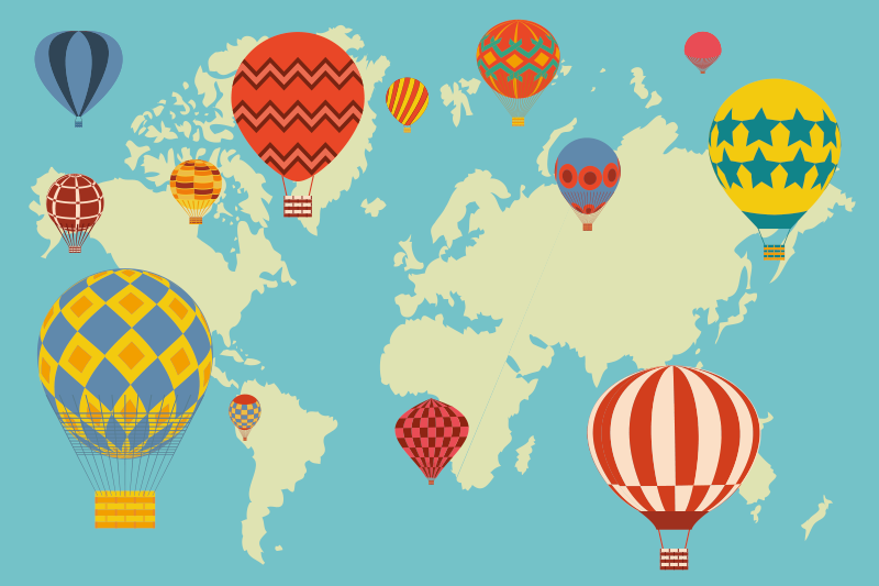 Colorful hot air balloons world map vinyl carpet - TenStickers