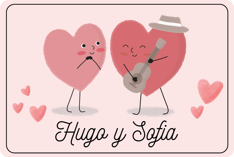 Duo hearts with name bedroom vinyl carpet - TenStickers