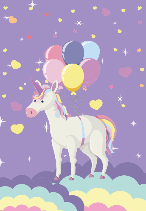 Purple unicorns balloons kids vinyl carpet - TenStickers