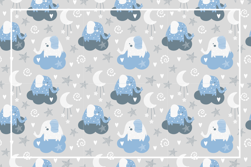 Blue nordic elephants kids vinyl carpet - TenStickers