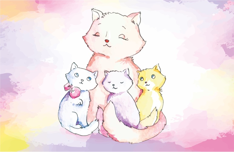 Cute Cat Family nursery vinyl carpet - TenStickers